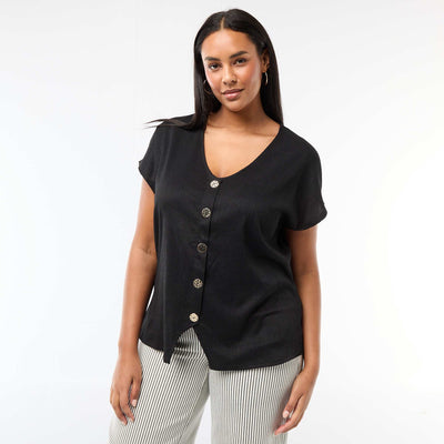 Camiseta de tirantes con botones dorados NEGRO