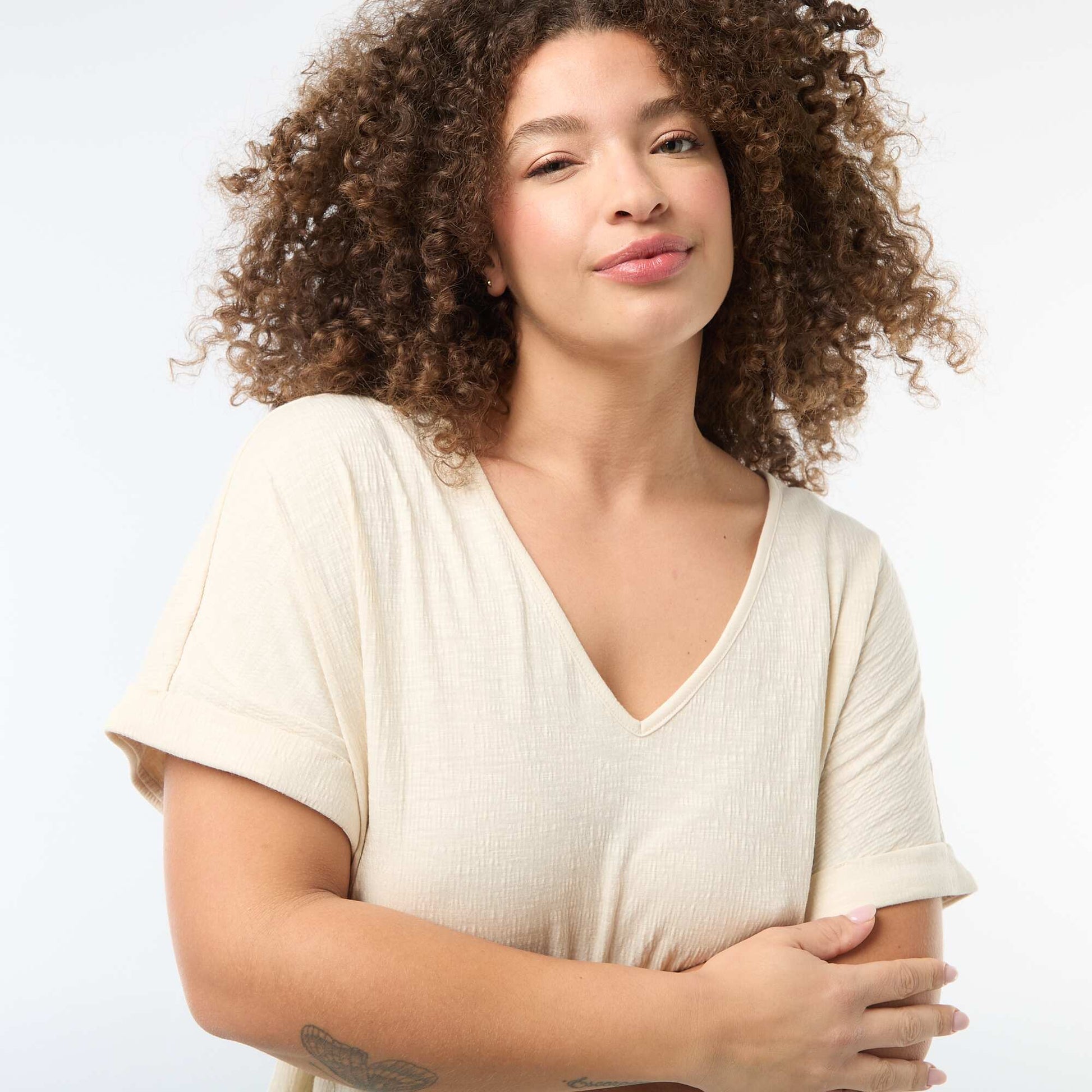 Camiseta de tejido crepé BEIGE