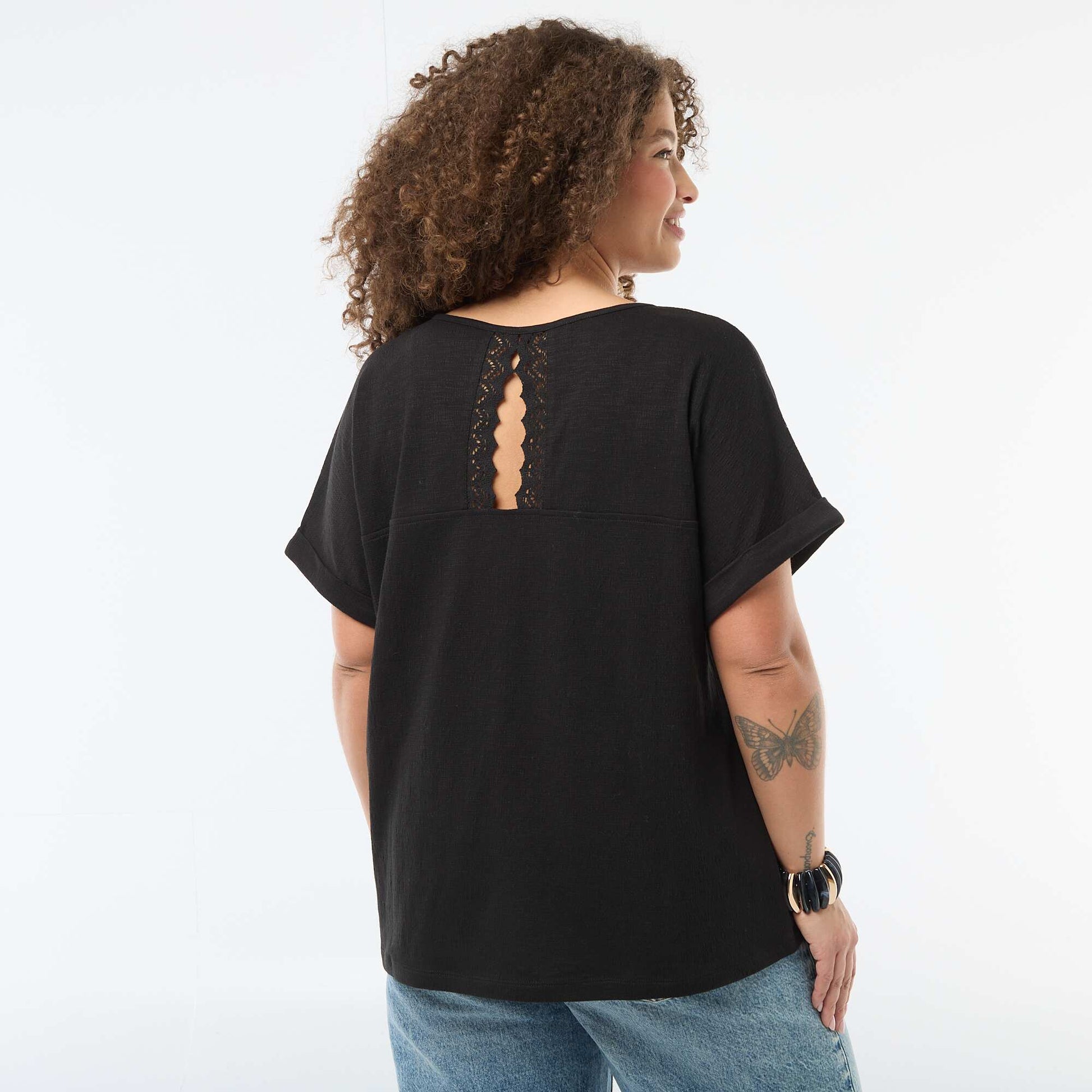 Camiseta de tejido crepé NEGRO