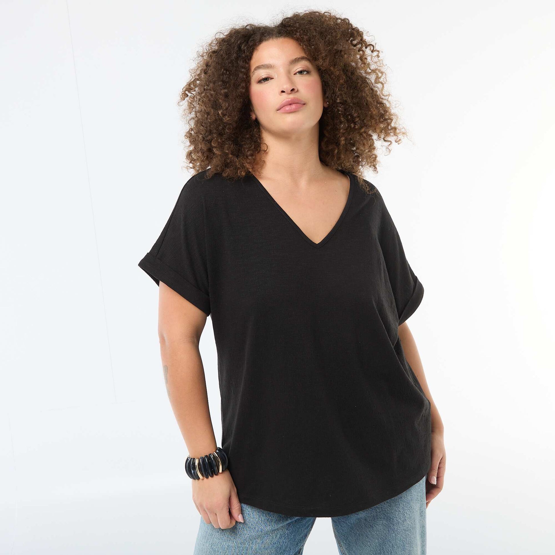 Camiseta de tejido crepé NEGRO