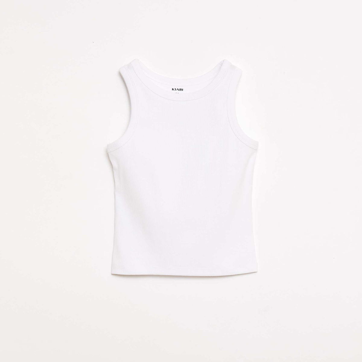 Camiseta de tirantes de canalé con cuello redondo BLANCO