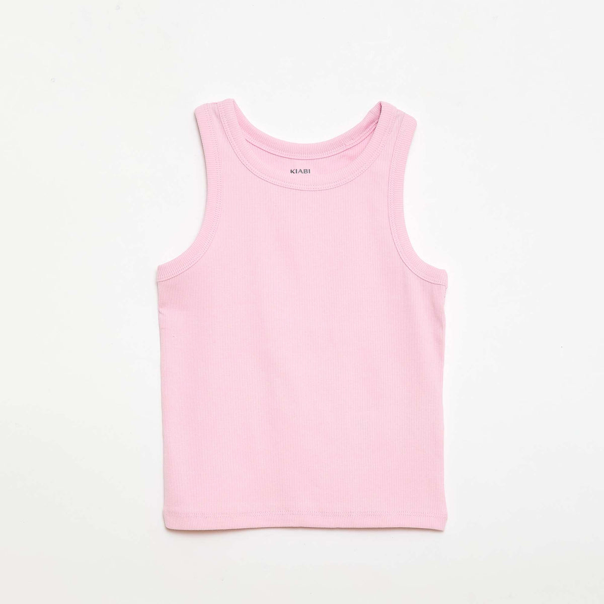 Camiseta de tirantes de canalé con cuello redondo ROSA
