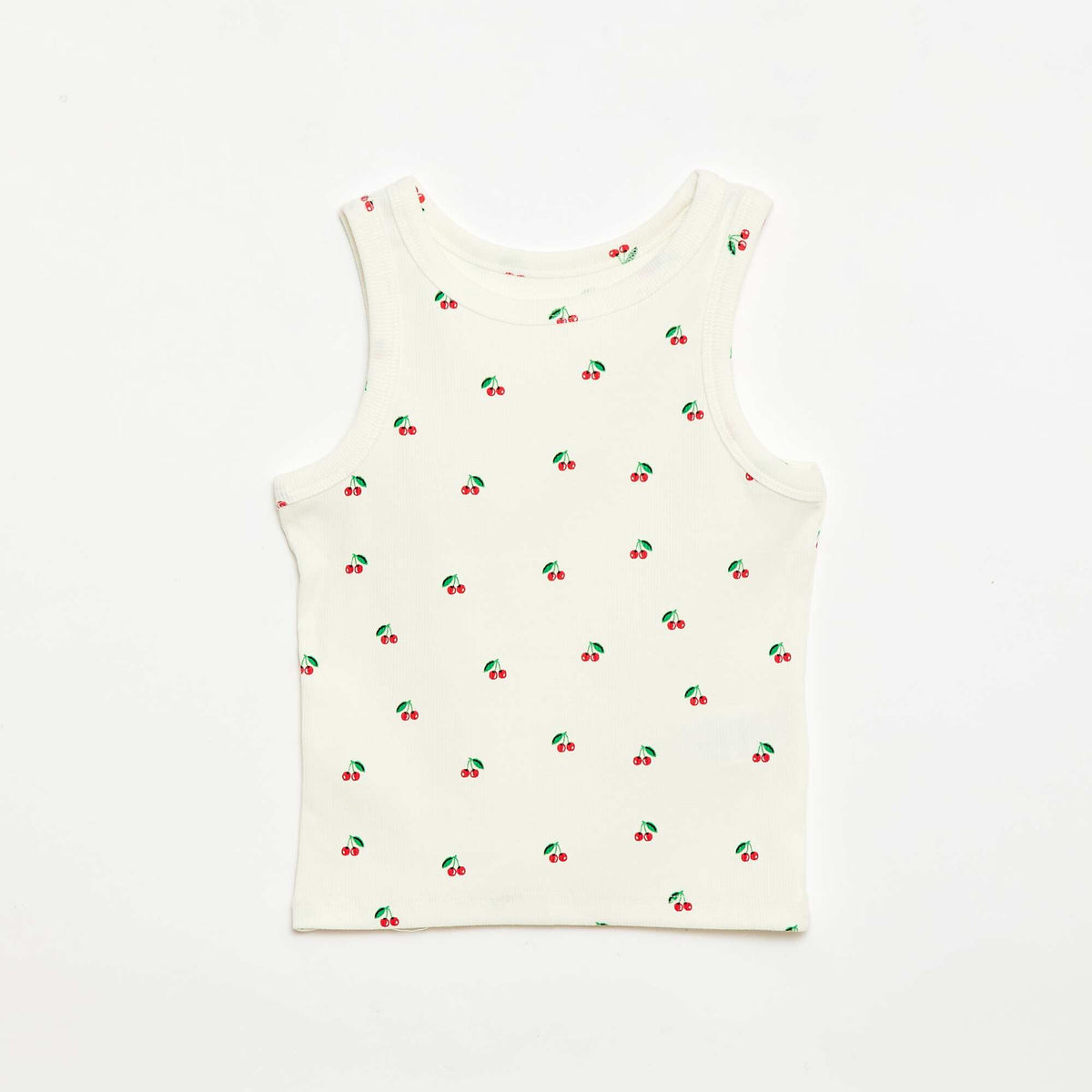 Camiseta de tirantes de canalé de algodón con estampado completo BEIGE