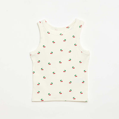 Camiseta de tirantes de canalé de algodón con estampado completo BEIGE