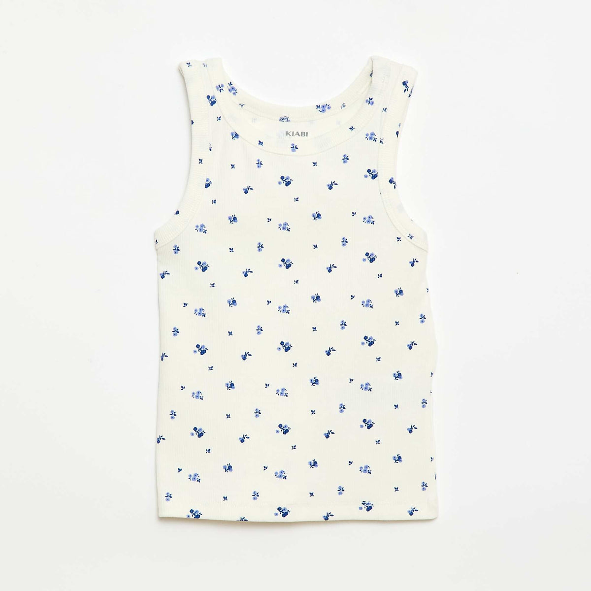Camiseta de tirantes de canalé de algodón con estampado completo BEIGE