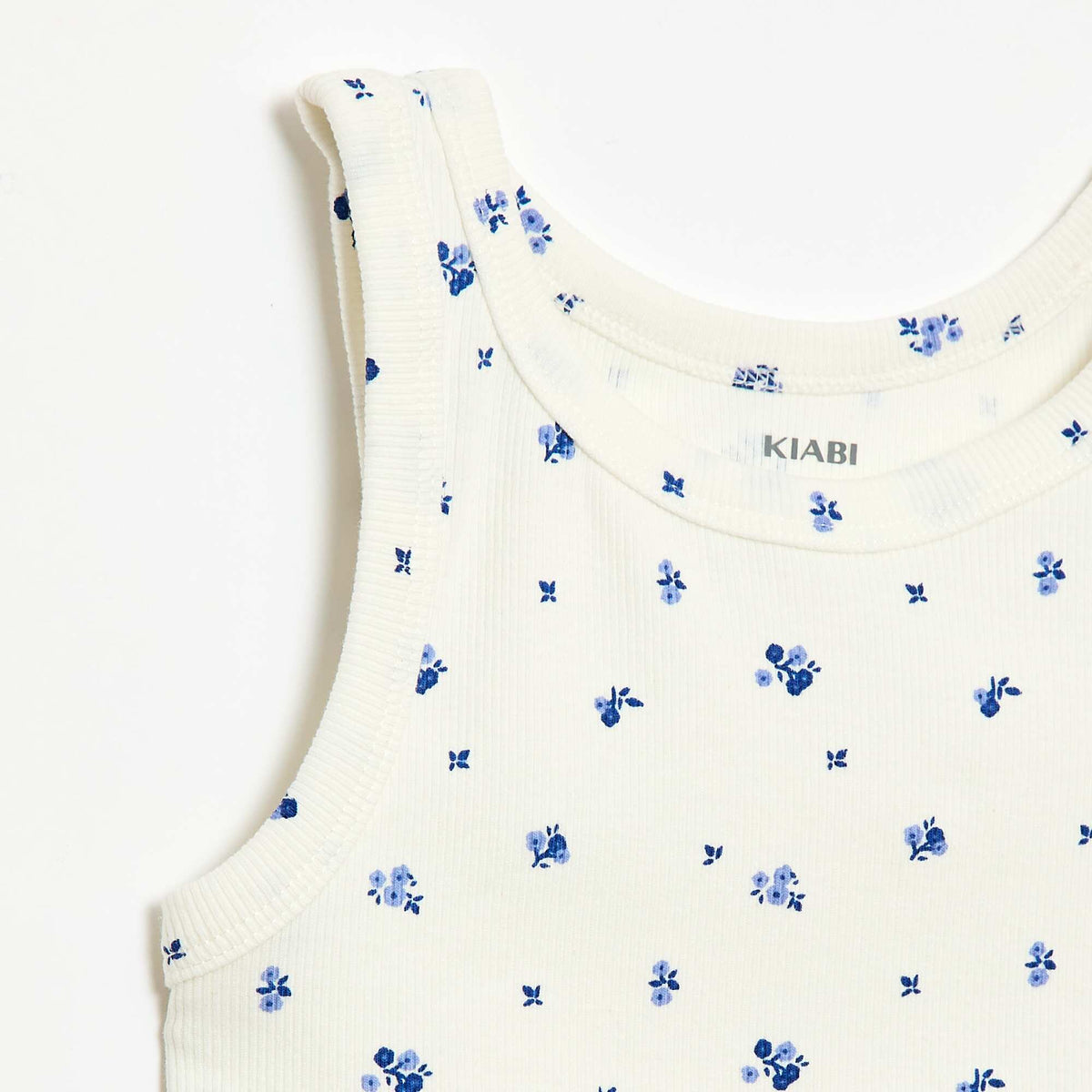 Camiseta de tirantes de canalé de algodón con estampado completo BEIGE