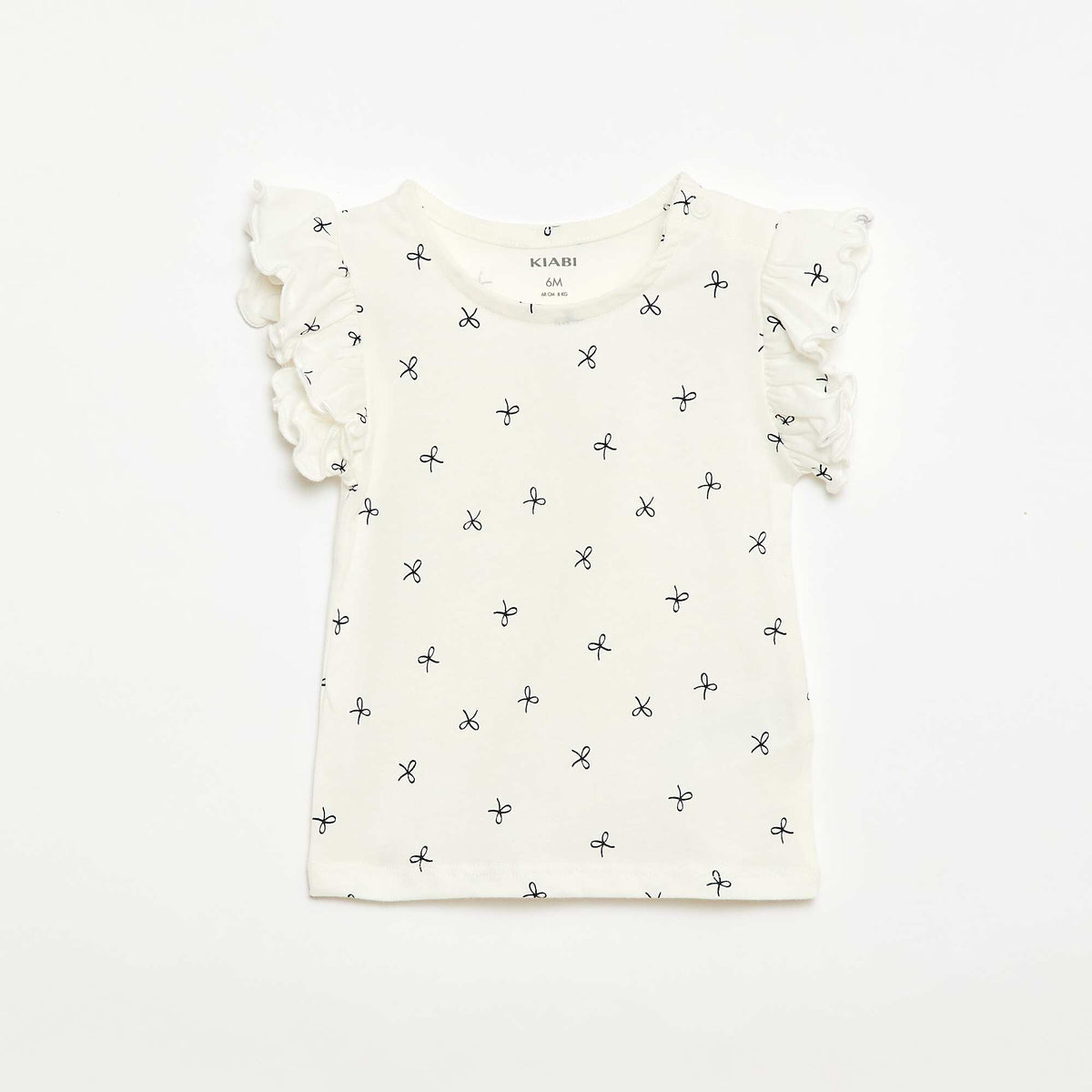 Camiseta de punto de manga corta con volantes BLANCO