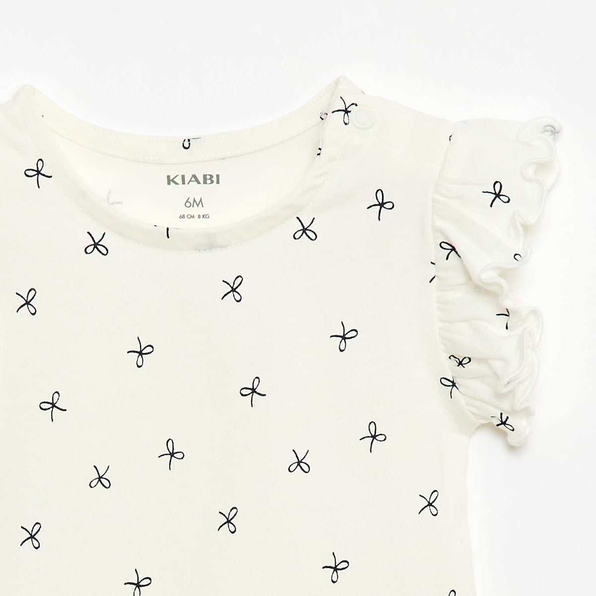 Camiseta de punto de manga corta con volantes BLANCO