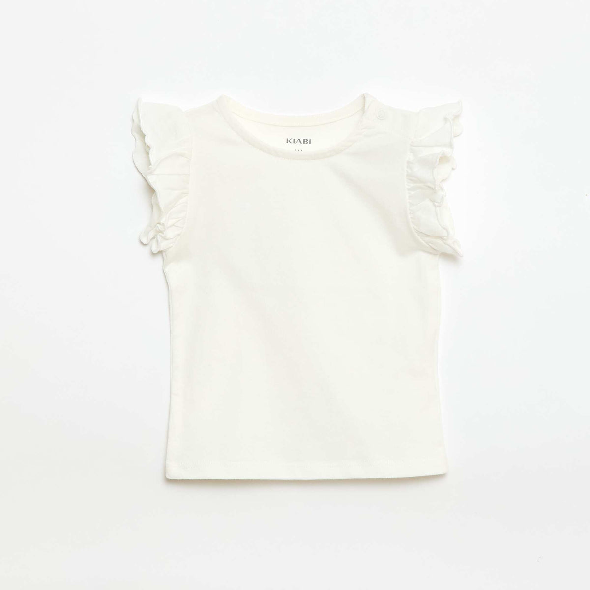 Camiseta de punto de manga corta con volantes BLANCO