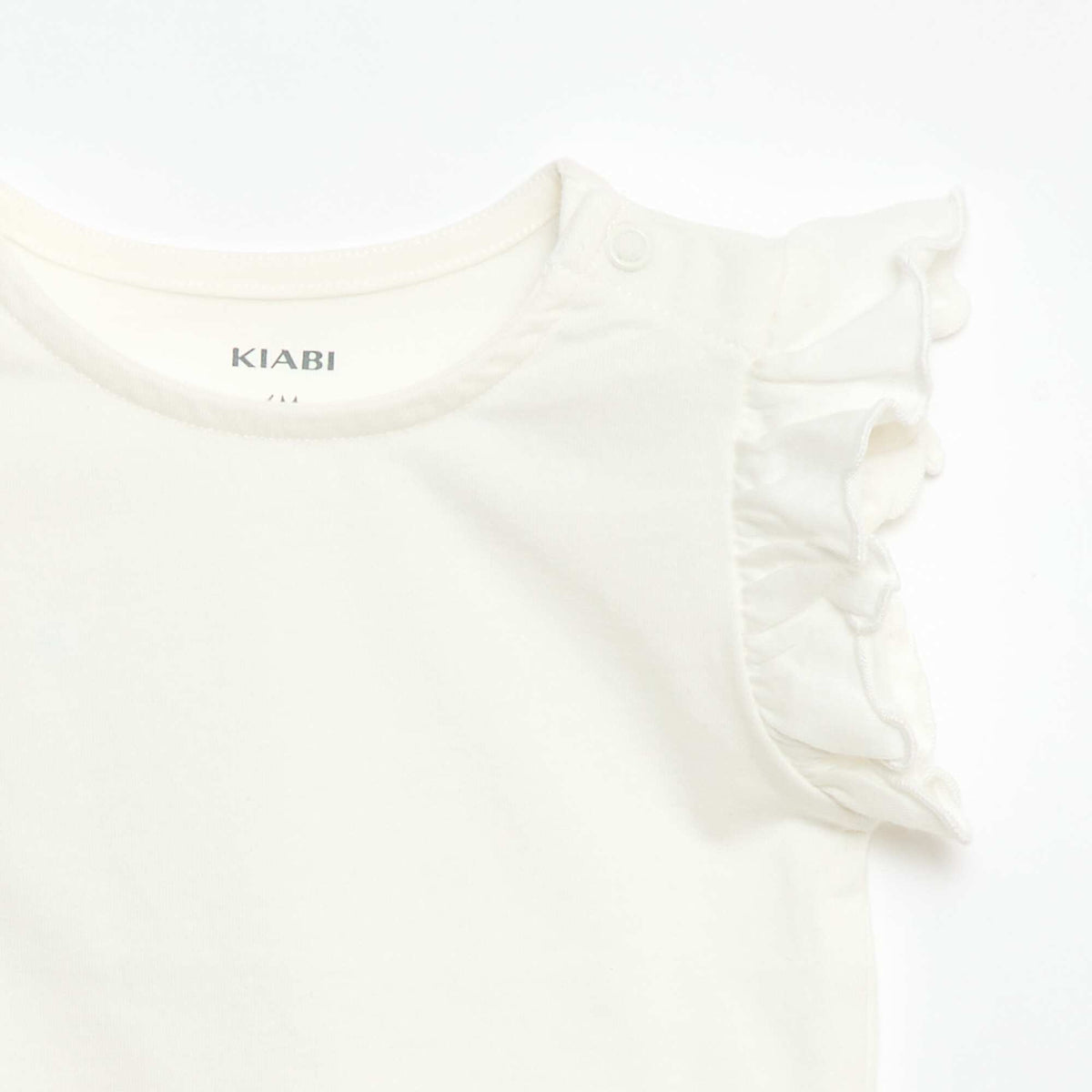 Camiseta de punto de manga corta con volantes BLANCO