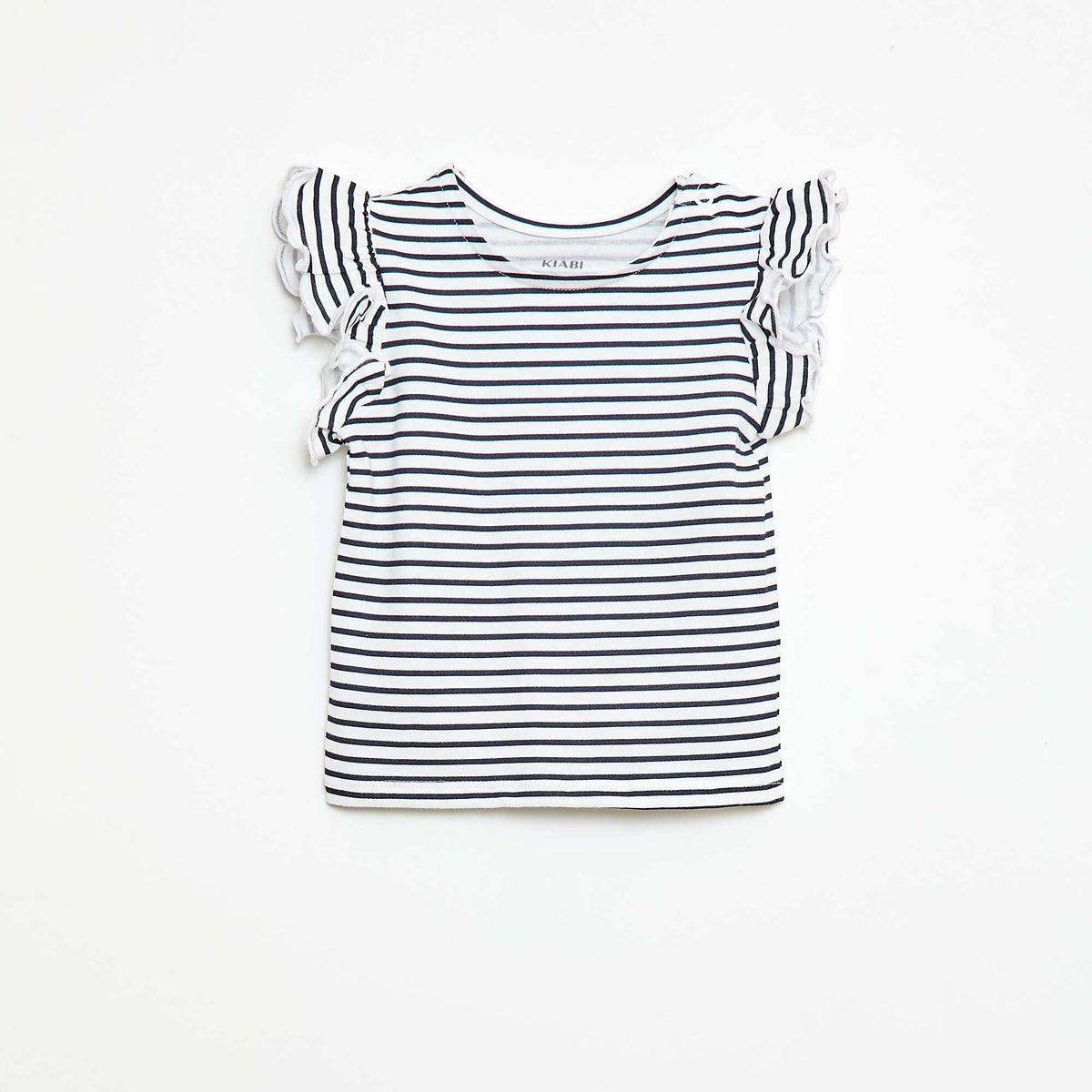 Camiseta de punto de manga corta con volantes BLANCO