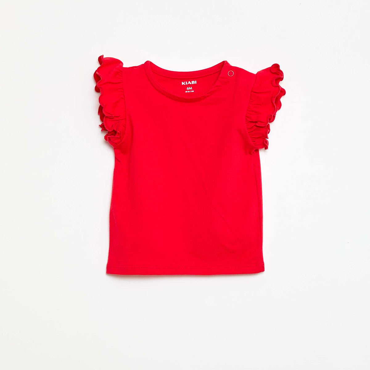 Camiseta de punto de manga corta con volantes ROJO