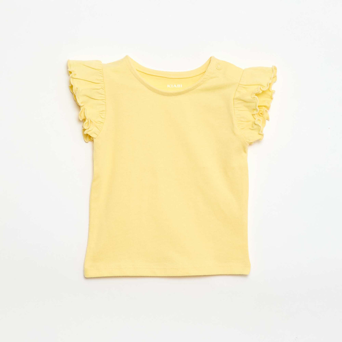 Camiseta de punto de manga corta con volantes AMARILLO