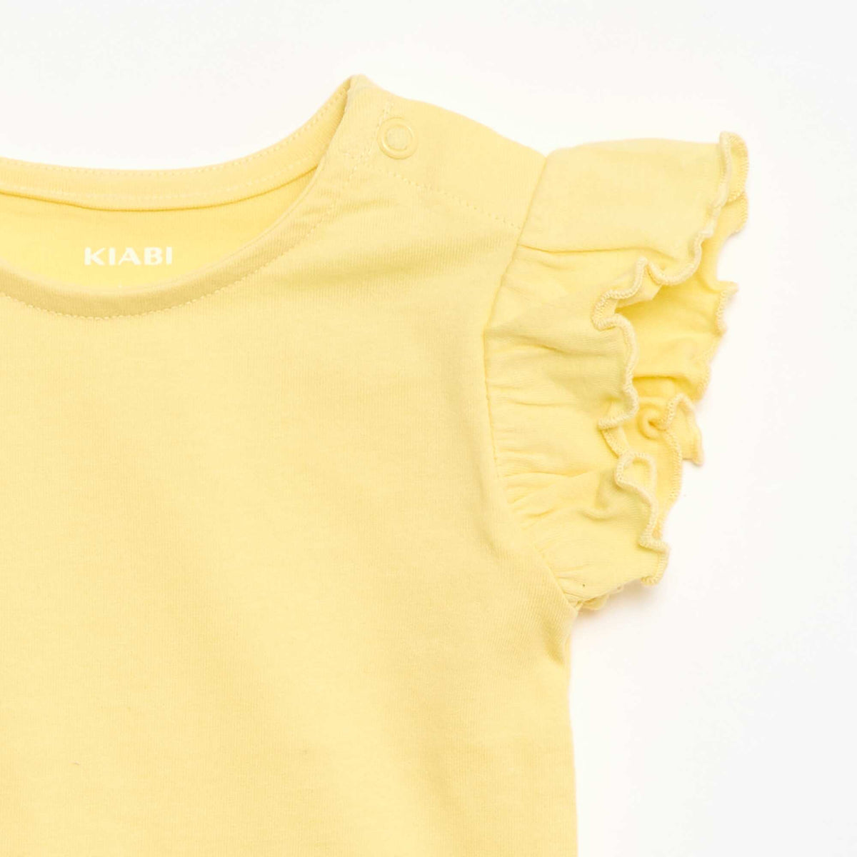 Camiseta de punto de manga corta con volantes AMARILLO