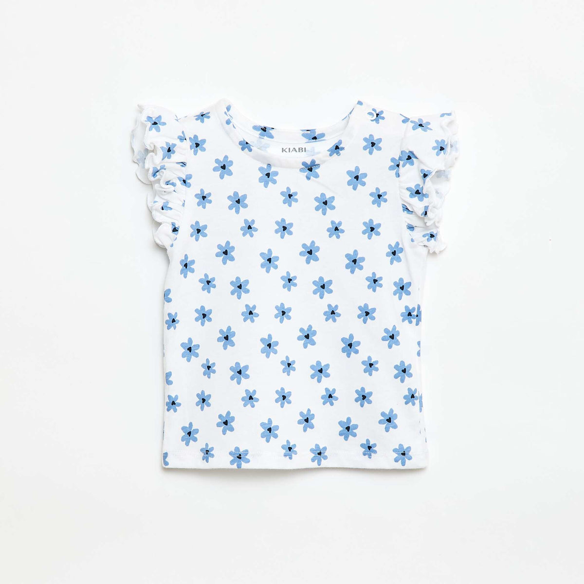 Camiseta de punto de manga corta con volantes BLANCO