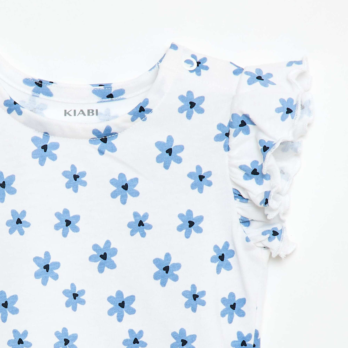 Camiseta de punto de manga corta con volantes BLANCO