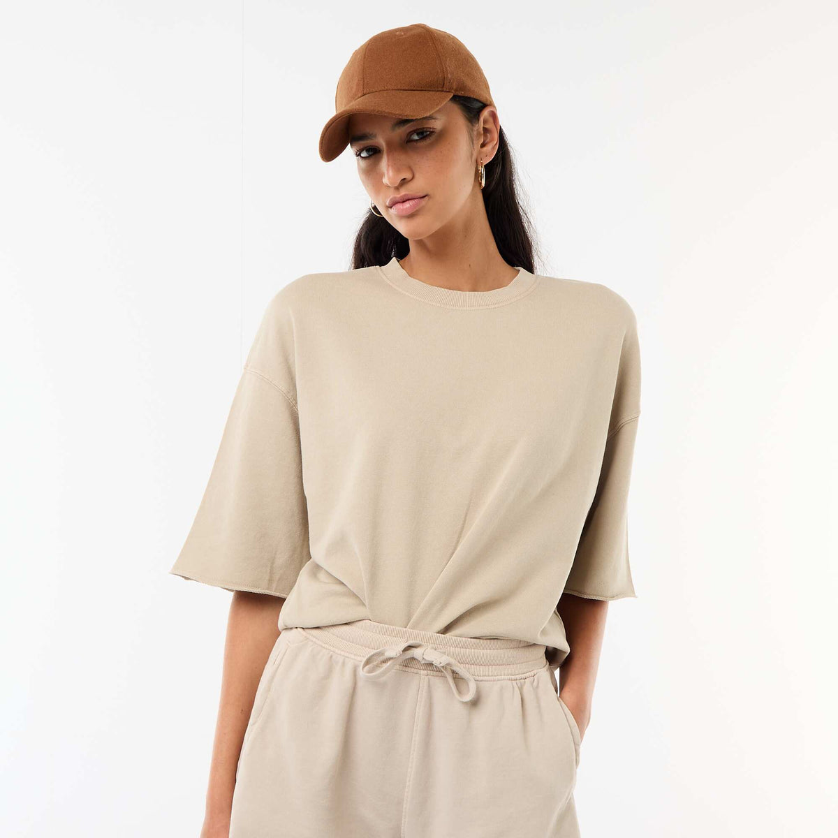 Camiseta manga 3/4 en felpa BEIGE