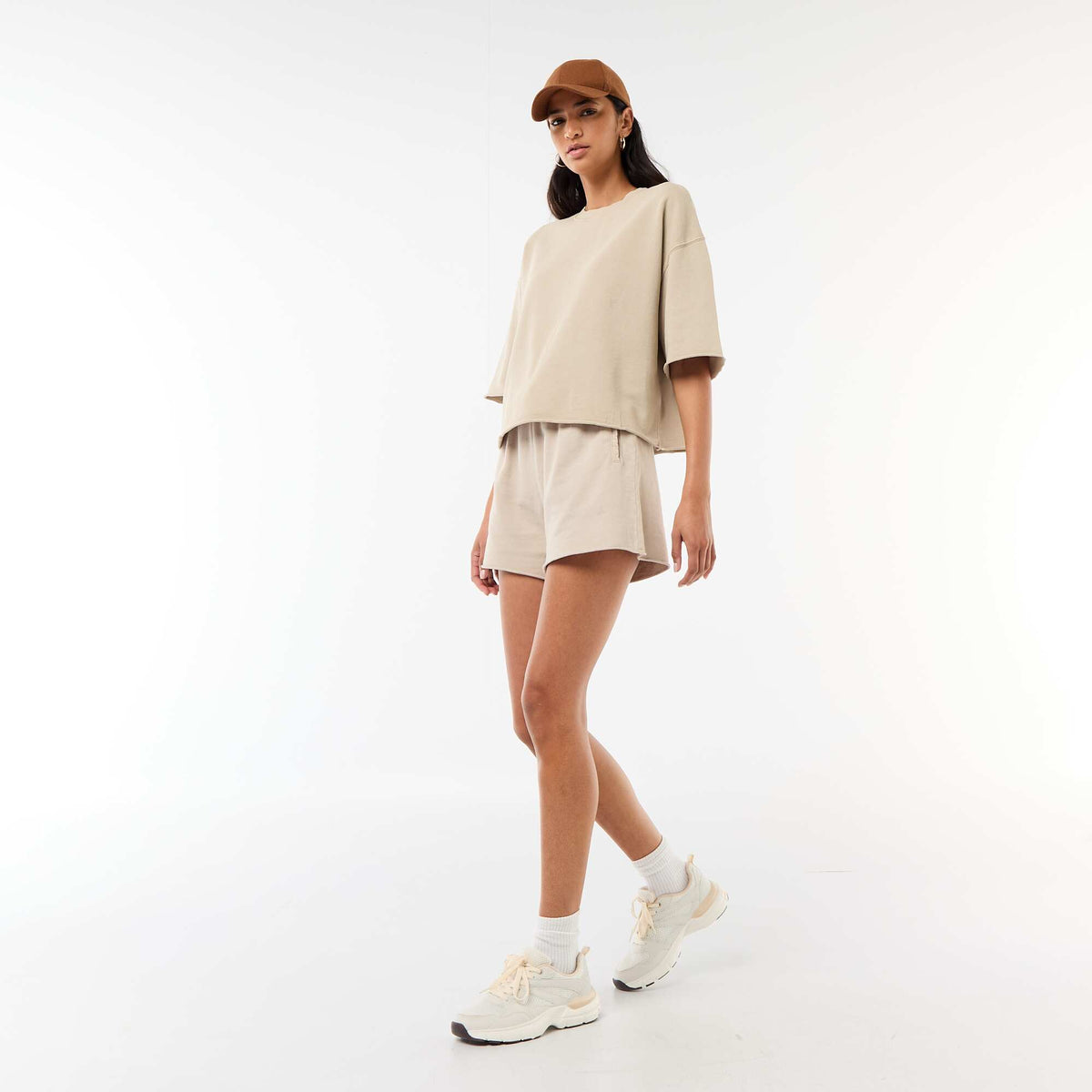 Camiseta manga 3/4 en felpa BEIGE