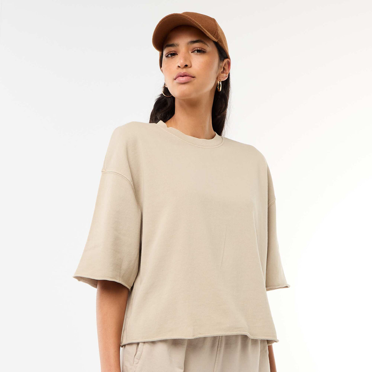 Camiseta manga 3/4 en felpa BEIGE