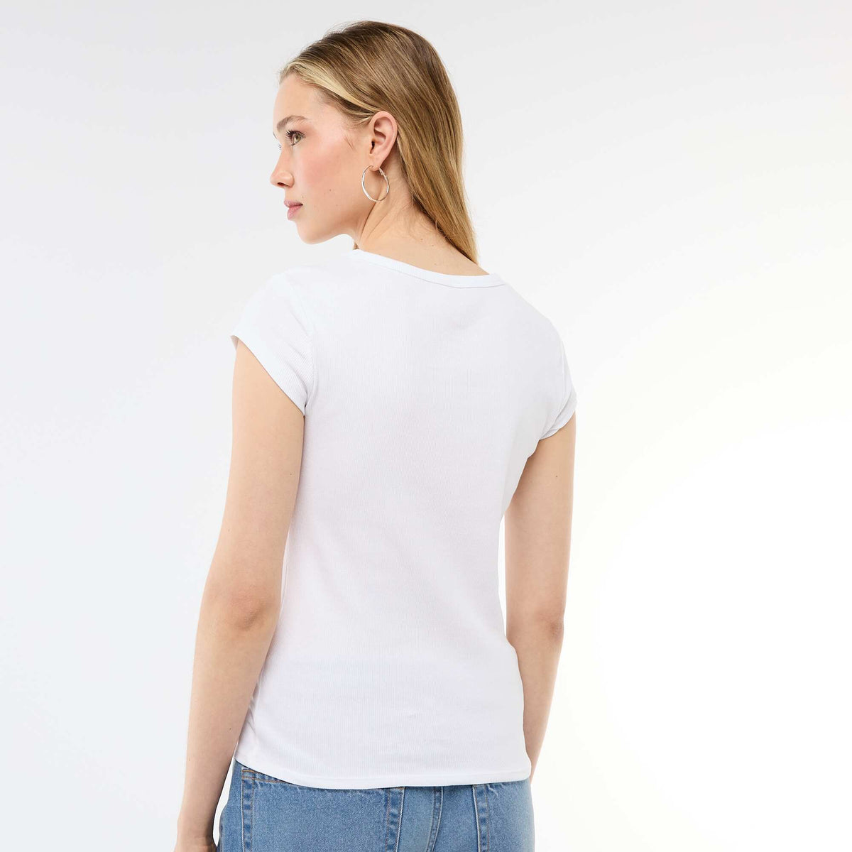 Camiseta de punto de canalé y manga corta BLANCO