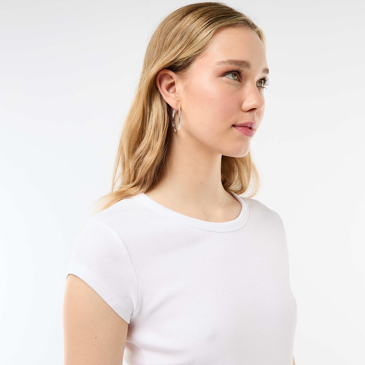 Camiseta de punto de canalé y manga corta BLANCO