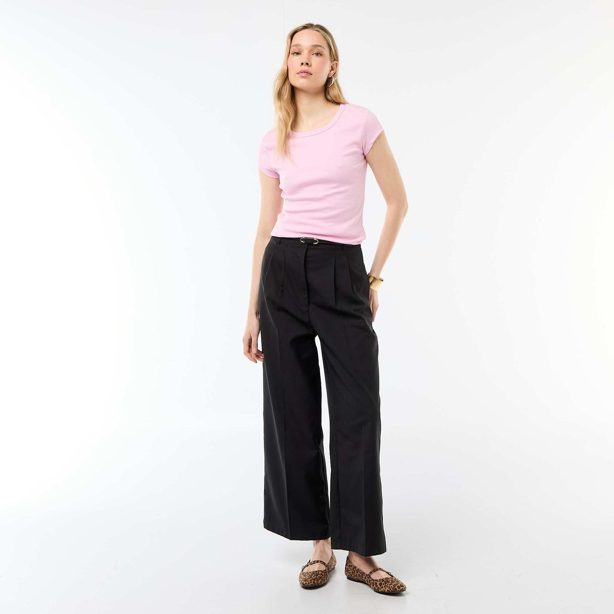 Camiseta de punto de canalé y manga corta ROSA