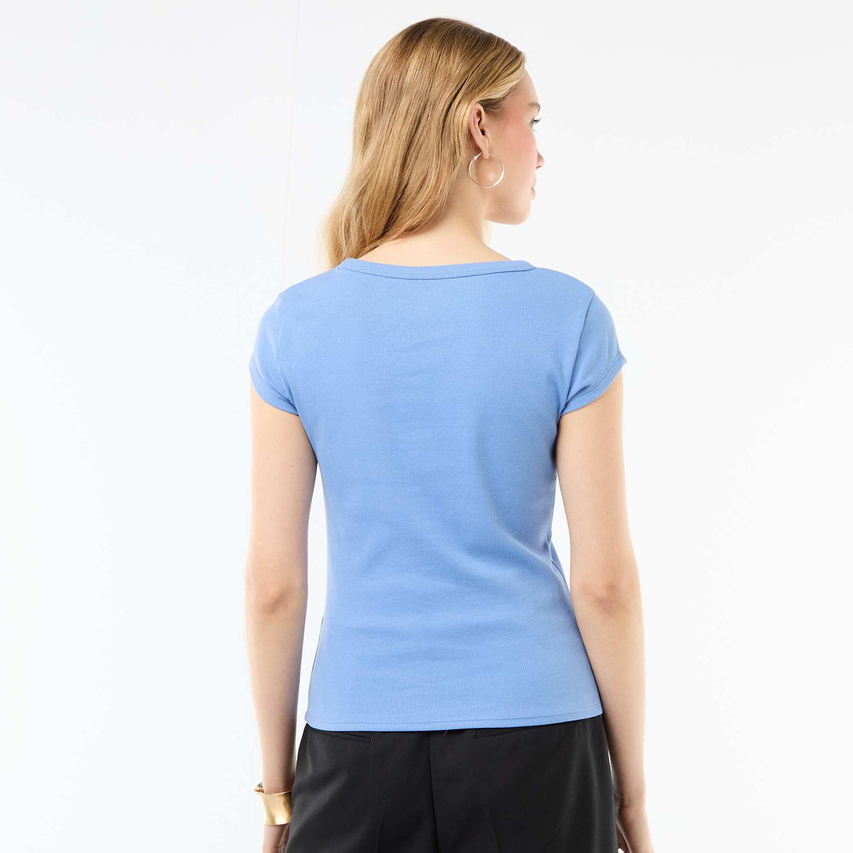 Camiseta de punto de canalé y manga corta AZUL