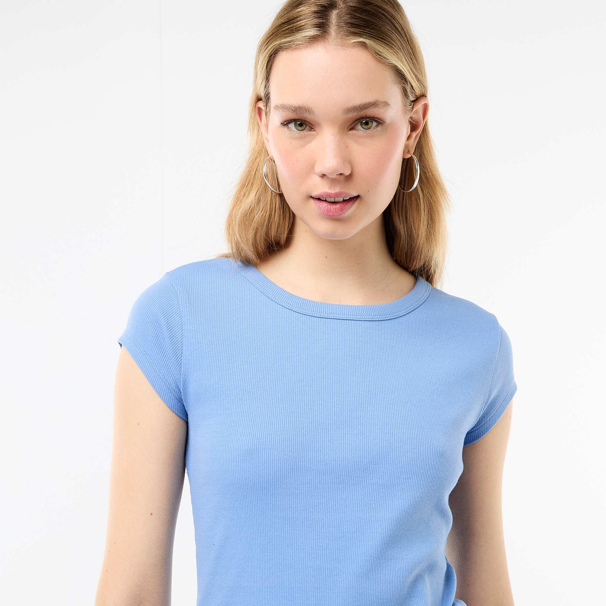 Camiseta de punto de canalé y manga corta AZUL