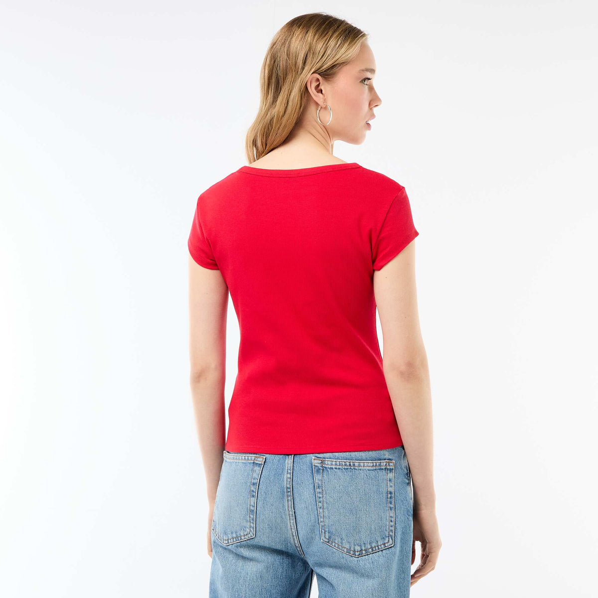 Camiseta de punto de canalé y manga corta ROJO