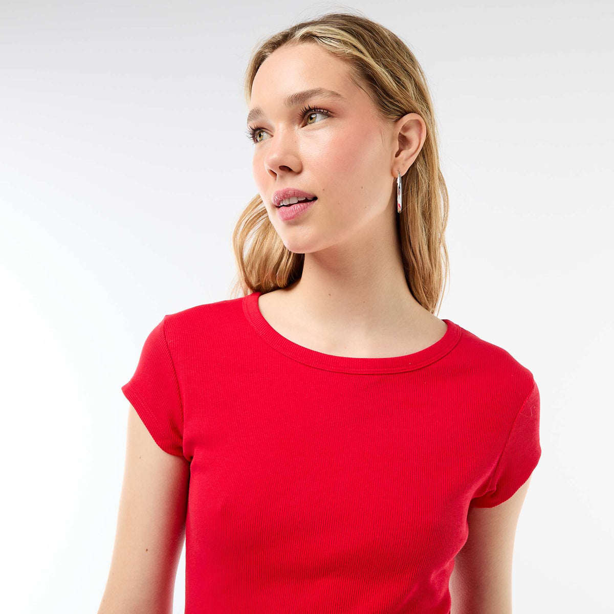 Camiseta de punto de canalé y manga corta ROJO