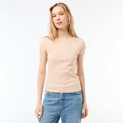 Camiseta de punto de canalé y manga corta BEIGE