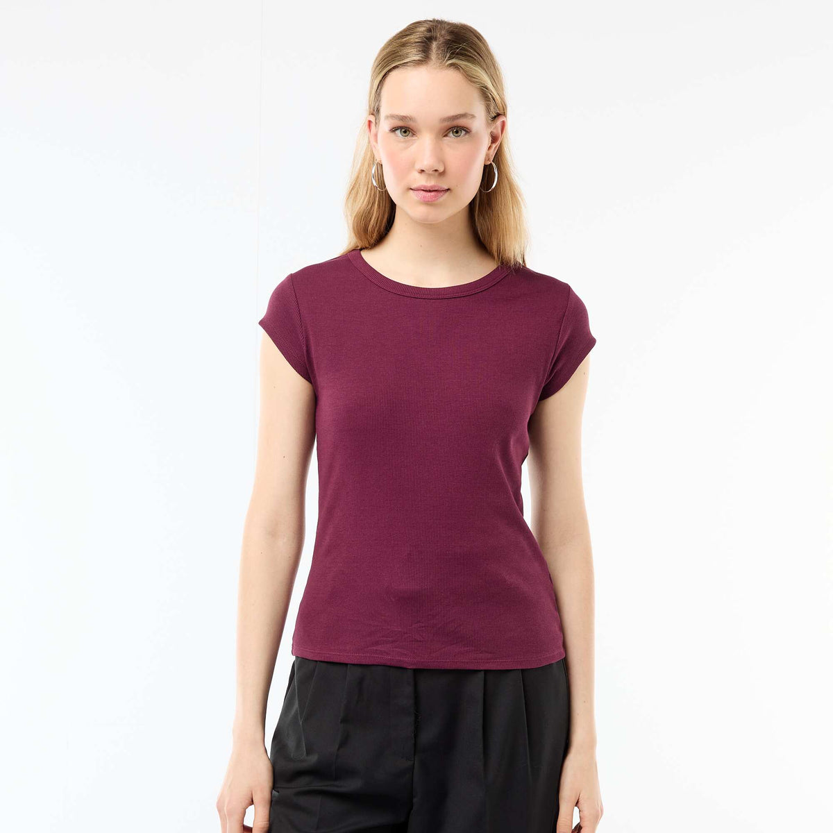Camiseta de punto de canalé y manga corta BURDEOS