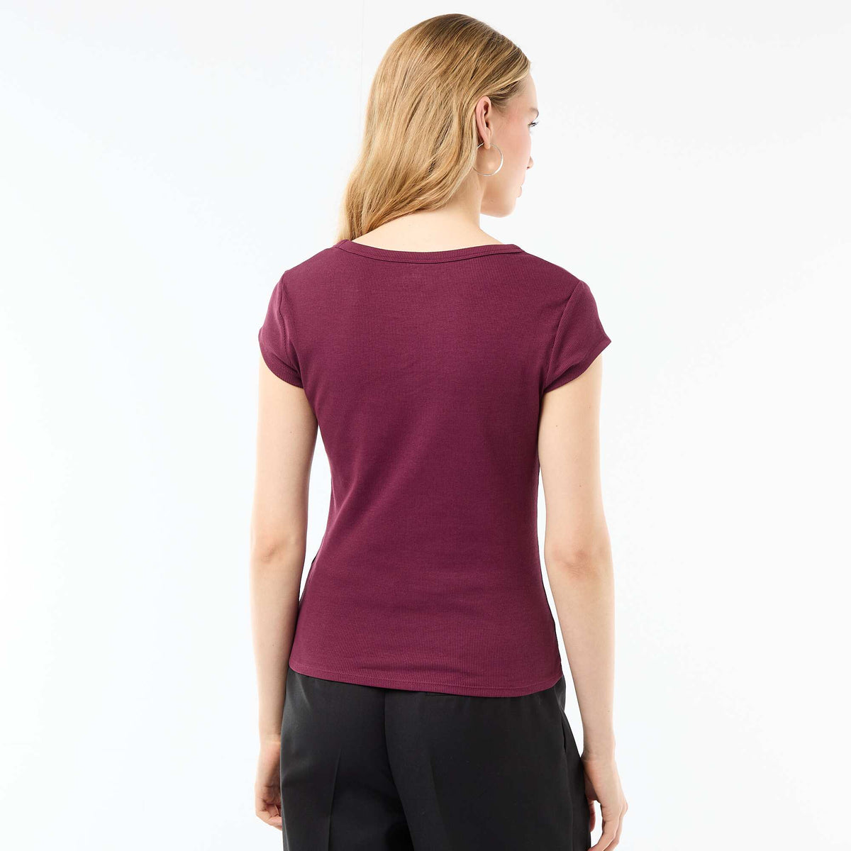 Camiseta de punto de canalé y manga corta BURDEOS