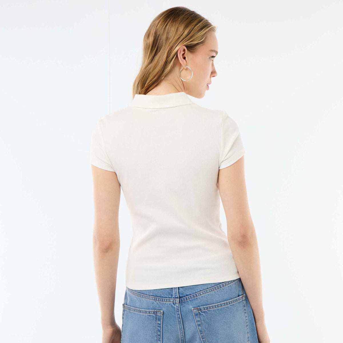 Remera de punto canalé de manga corta BLANCO