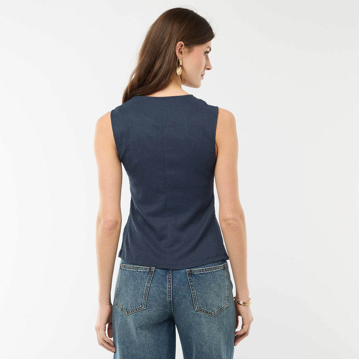 Camiseta de tirantes con abertura de botones dorados martillados AZUL