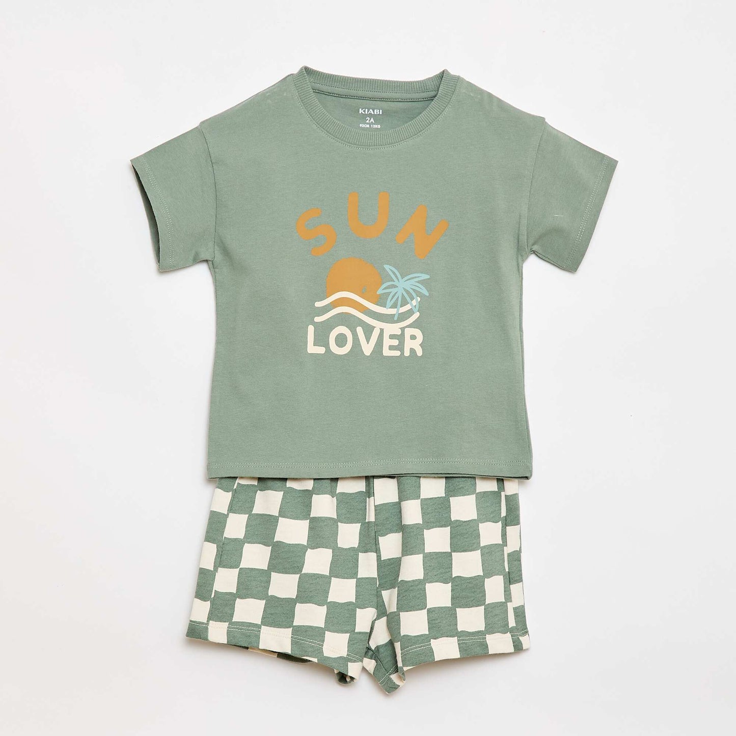 Conjunto de 2 piezas de algodón Camiseta + pantalón corto VERDE