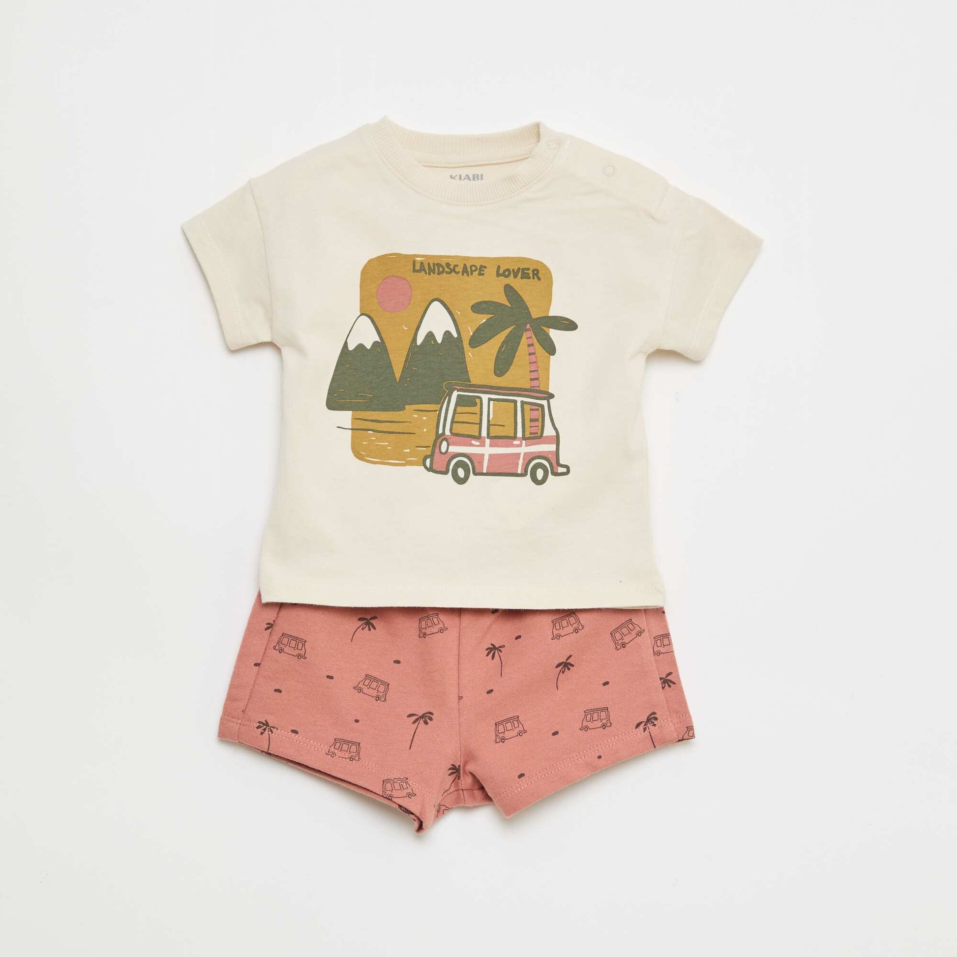 Conjunto de 2 piezas de algodón Camiseta + pantalón corto BEIGE