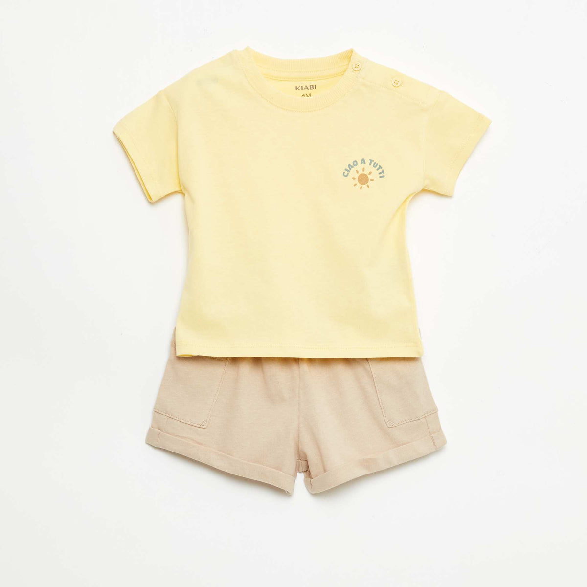 Pack 2 piezas pantalón corto + camiseta AMARILLO