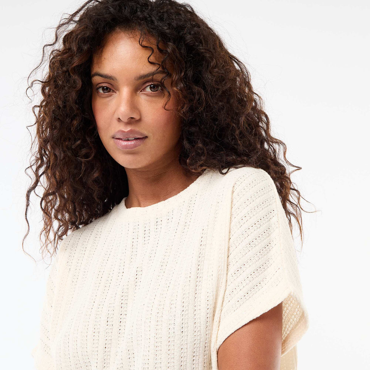 Sweater de punto calado con mangas cortas BLANCO