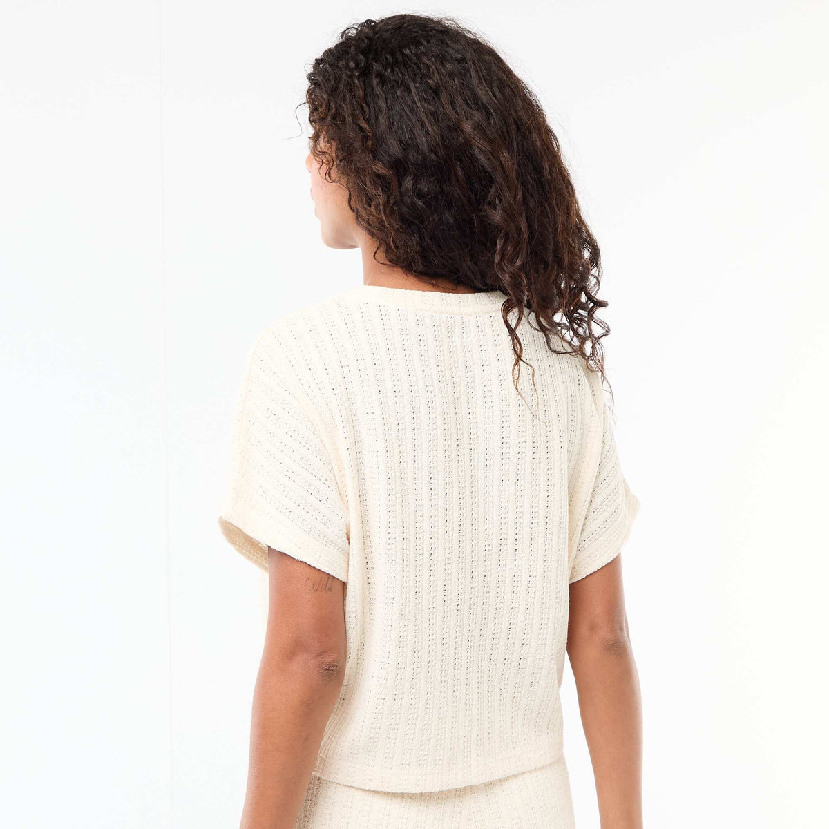 Sweater de punto calado con mangas cortas BLANCO