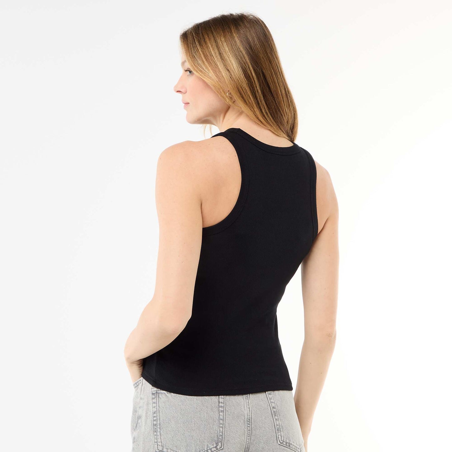 Camiseta sin mangas en canalé NEGRO