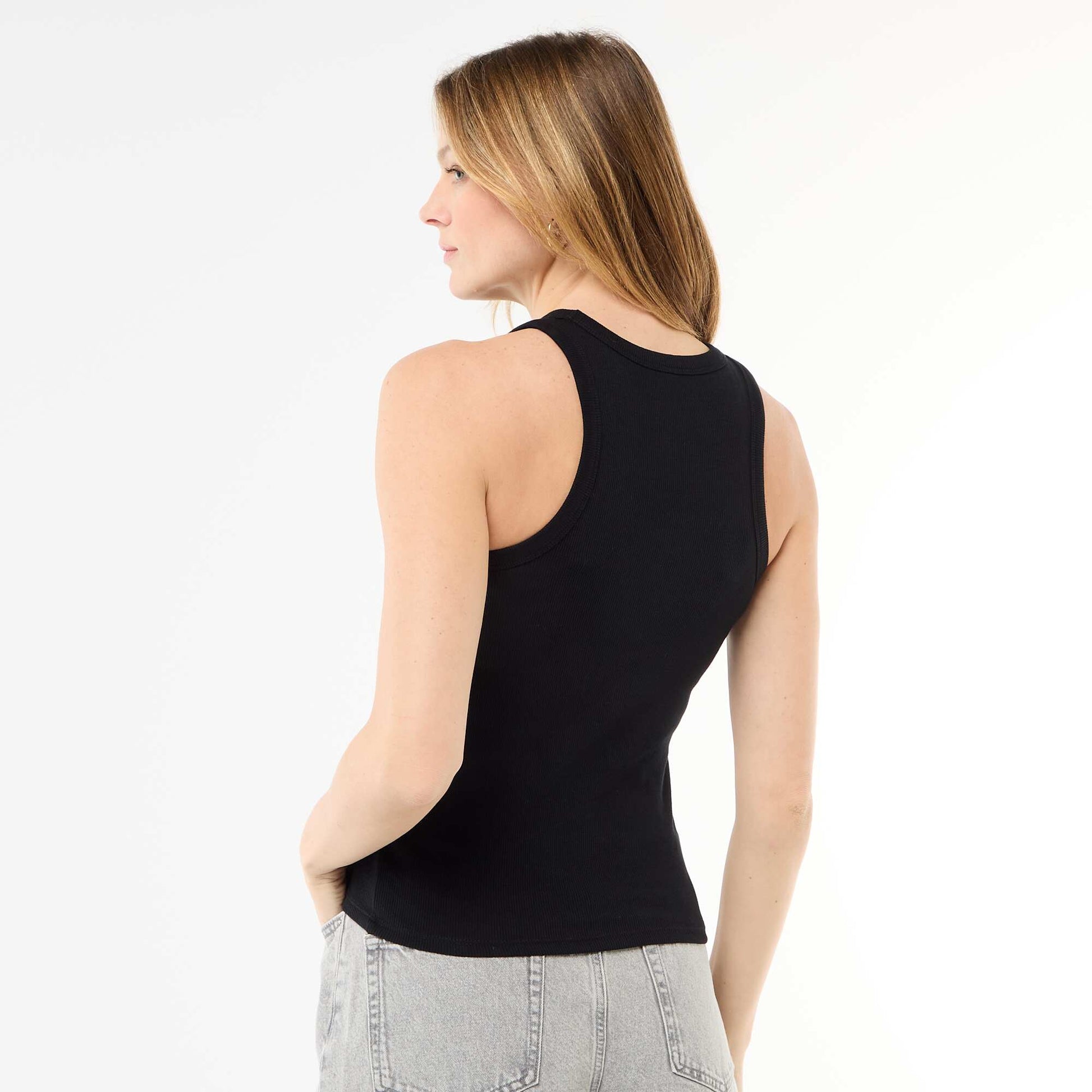 Camiseta sin mangas en canalé NEGRO