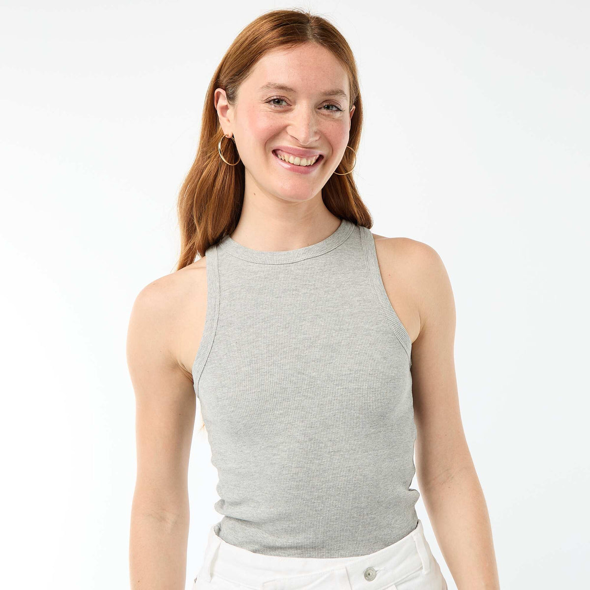 Camiseta sin mangas en canalé GRIS
