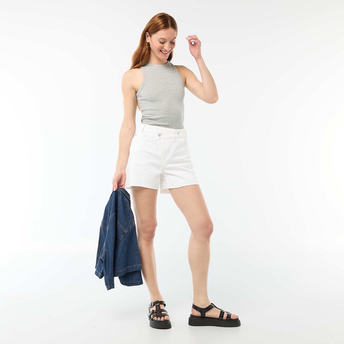 Camiseta sin mangas en canalé GRIS