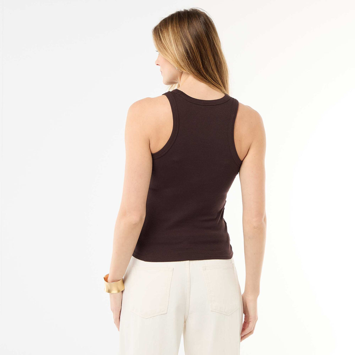 Camiseta sin mangas en canalé MARRON