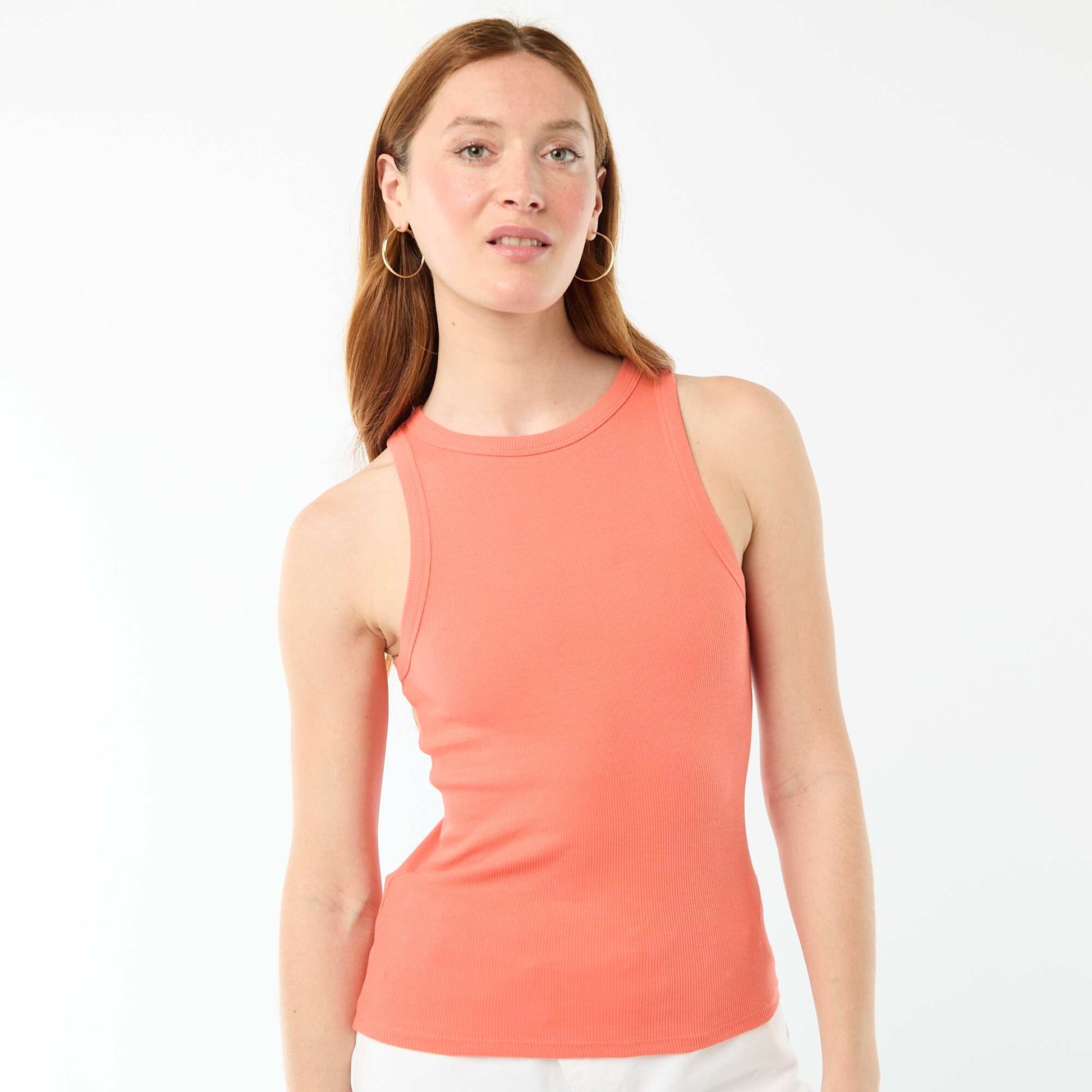 Camiseta sin mangas en canalé NARANJA