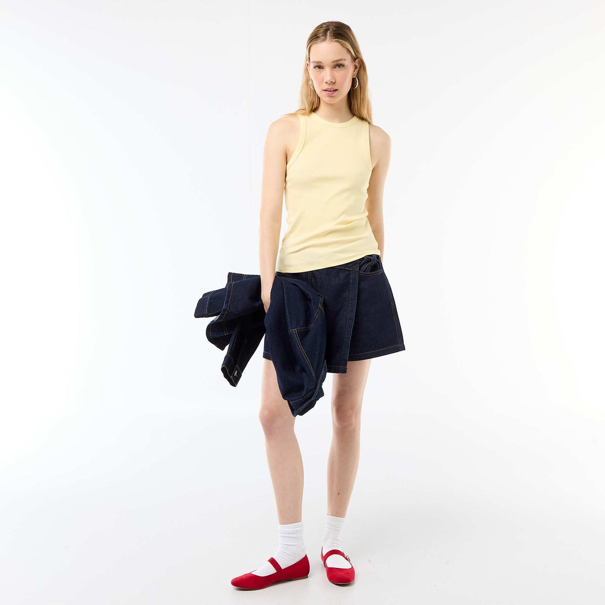 Camiseta sin mangas en canalé AMARILLO