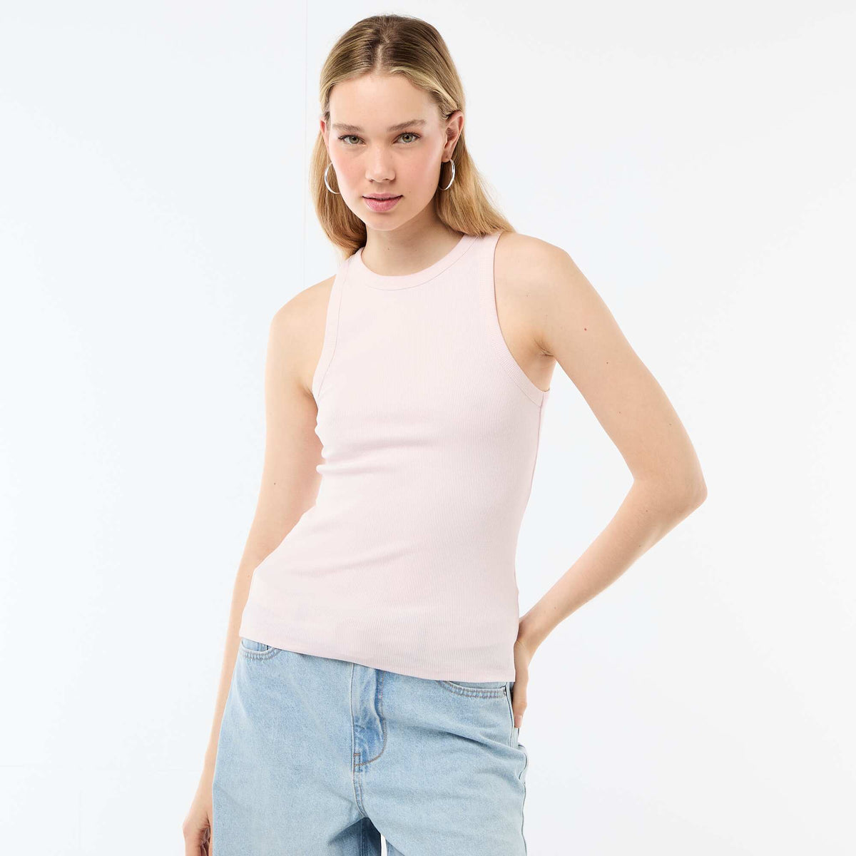 Camiseta sin mangas en canalé ROSA