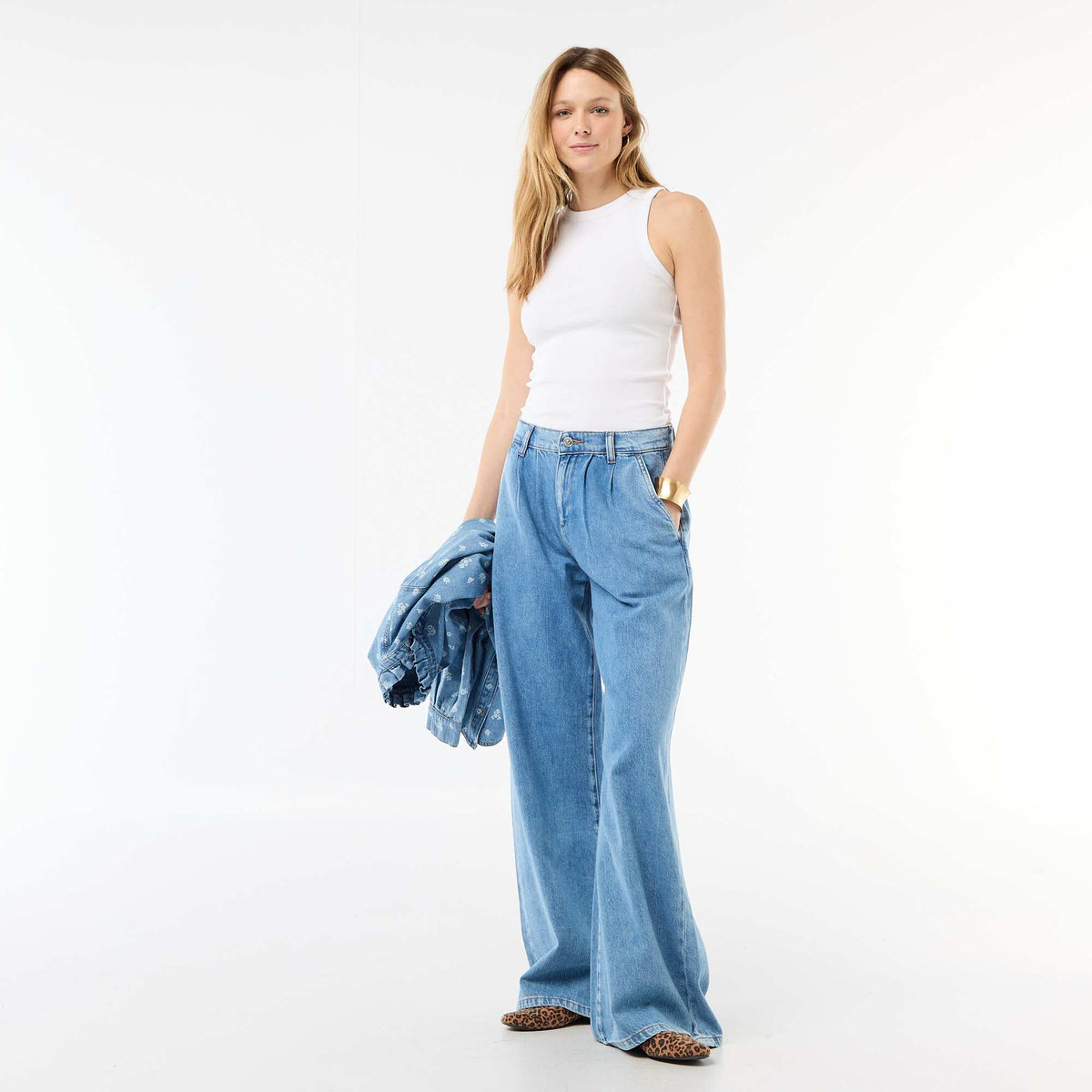Camiseta sin mangas en canalé BLANCO