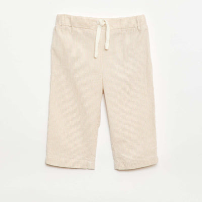 Pantalón rayado de seersucker BEIGE
